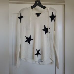 Rachel Zoe Knit Ivory Hoodie Sweater w/ Black Stars Size Small